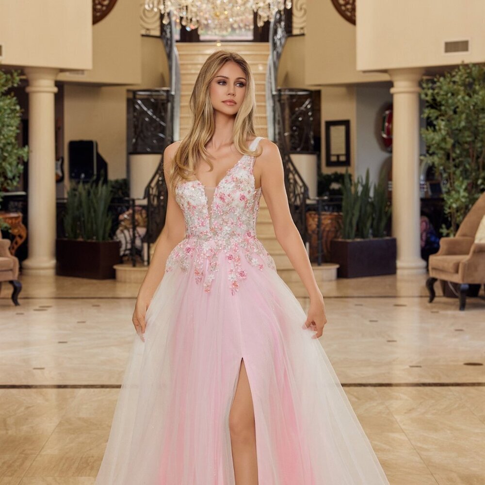 New Baby Pink Sleeveless Graduation Gown w/ Floral Motif & V-Back NX Y1799
